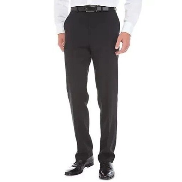 Michael Kors Men's Black Solid Stretch Flat Front Pants 36x34 Wrinkle Resistant - Picture 1 of 4